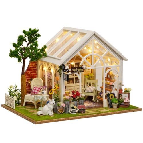 DIY Miniatur Bausatz, Miniatur-Bausatz zum Selberbauen mit Möbeln und LED, Modellhäuser zum Bauen, Bausatz für EIN Kleines Haus, Puppenhaus Bausätze für Erwachsene, Kinder (Sunshine Garden) von UINOFER