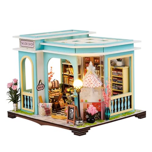 DIY Miniatur Bausatz, Miniatur-Bausatz zum Selberbauen mit Möbeln und LED, Modellhäuser zum Bauen, Bausatz für EIN Kleines Haus, Puppenhaus Bausätze für Erwachsene, Kinder (Tailor Shop) von UINOFER