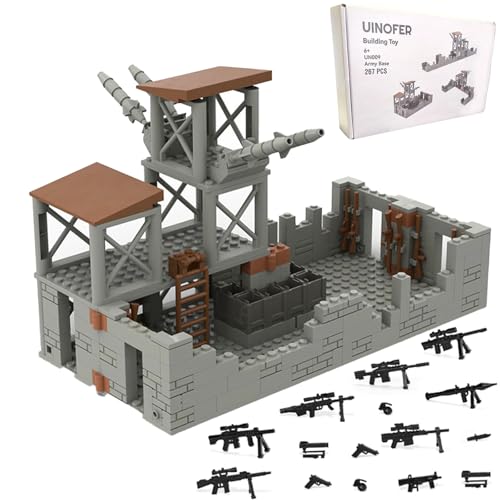 UINOFER Militär Szene Baustein Set, DIY Militärbasen Architektur Modell, WW2 Militärische Wachsames Haus Architektur, Kompatibles 75387 Zubehör (Army Base) von UINOFER