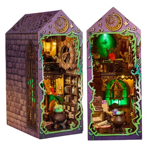 UINOFER Book Nook DIY Kit, Miniatur Puppenhaus Holz Haus, Miniatur Kit für Erwachsene, 3D Holzpuzzle Buchstützen aus Holz, Modellbausätze für Erwachsene Teens zum Bauen (Mystic THEURGE'S Hut) von UINOFER