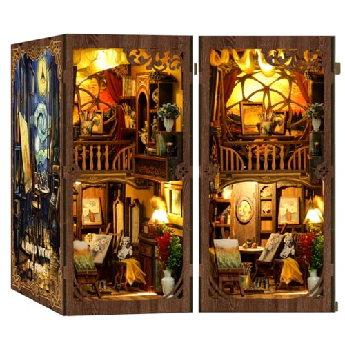 UINOFER Book Nook DIY Kit, Miniatur Puppenhaus Holz Haus, Miniatur Kit für Erwachsene, 3D Holzpuzzle Buchstützen aus Holz, Modellbausätze für Erwachsene Teens zum Bauen (The World in Pictures) von UINOFER