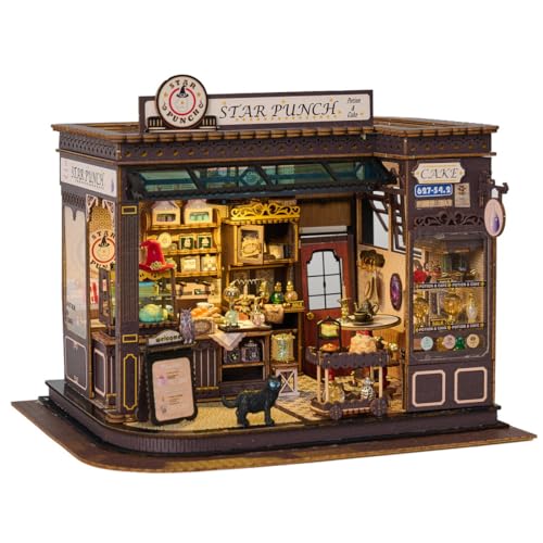 UINOFER DIY Gewächshaus Holz, Miniatur Garten Haus Selber Bauen mit Möbeln, Kreatives Bausatz Erwachsene, Modellbausatz für Erwachsene und Kinder (Magic Coffe Shop) von UINOFER