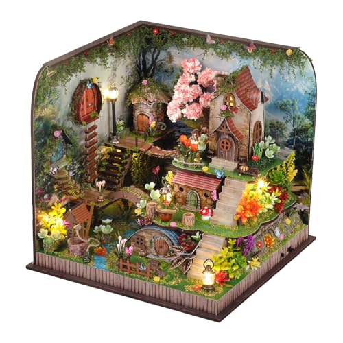 UINOFER DIY Gewächshaus Holz, Miniatur Garten Haus Selber Bauen mit Möbeln, Kreatives Bausatz Erwachsene, Modellbausatz für Erwachsene und Kinder (Magical Forest) von UINOFER