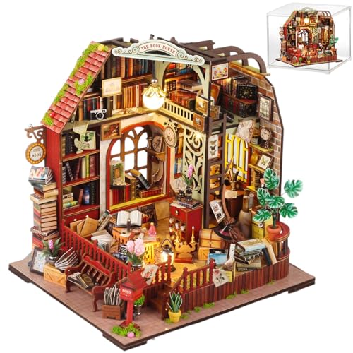 UINOFER DIY Gewächshaus Holz, Miniatur Garten Haus Selber Bauen mit Möbeln, Kreatives Bausatz Erwachsene, Modellbausatz für Erwachsene und Kinder (The Book House) von UINOFER