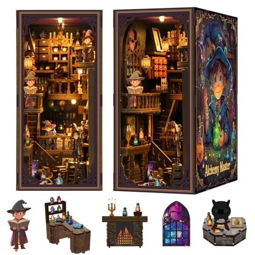 UINOFER Holz Book Nook Kit, Miniatur Puppenhaus Haus, Miniatur Kit 3D Holzpuzzle Buchstützen aus Holz, Modellbausätze für Erwachsene Teens zum Bauen (Alchemy Master) von UINOFER