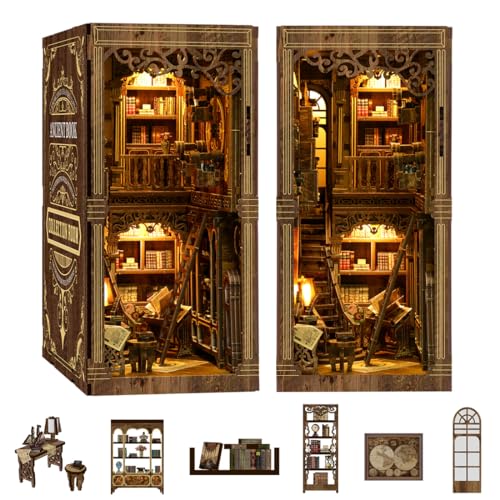 UINOFER Holz Book Nook Kit, Miniatur Puppenhaus Haus, Miniatur Kit 3D Holzpuzzle Buchstützen aus Holz, Modellbausätze für Erwachsene Teens zum Bauen (Bookstore) von UINOFER