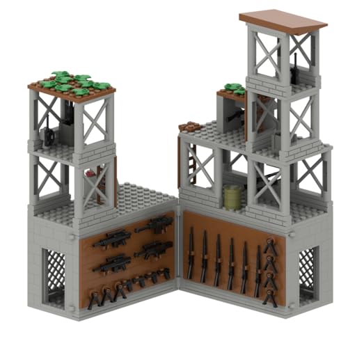 UINOFER Militär Szene Baustein Set, DIY Militärbasen Architektur Modell, WW2 Militärische Wachsames Haus Architektur, Kompatibles 75387 Zubehör (Outpost) von UINOFER