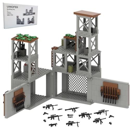 UINOFER Militär Szene Baustein Set, DIY Militärbasen Architektur Modell, WW2 Militärische Wachsames Haus Architektur, Kompatibles 75387 Zubehör (Outpost) von UINOFER