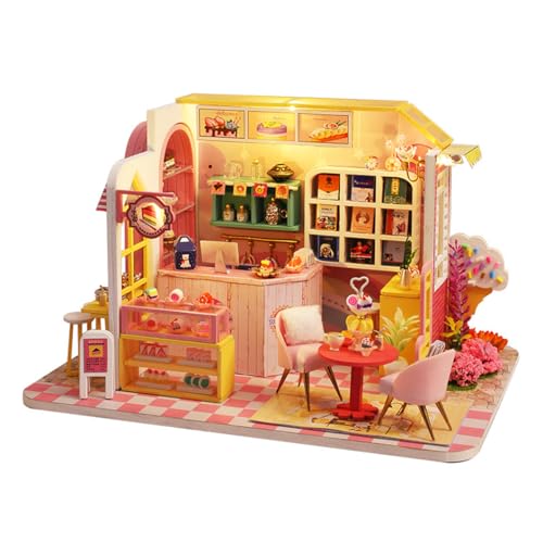 UINOFER Miniatur Haus, Miniatur Puppenhaus Holz mit Möbeln und LED Lichtern, DIY Miniature House, Kreatives Zimmer Geburtstagsgeschenk, Miniatur Bastelset für Erwachsene und Kinder (Dessert House) von UINOFER