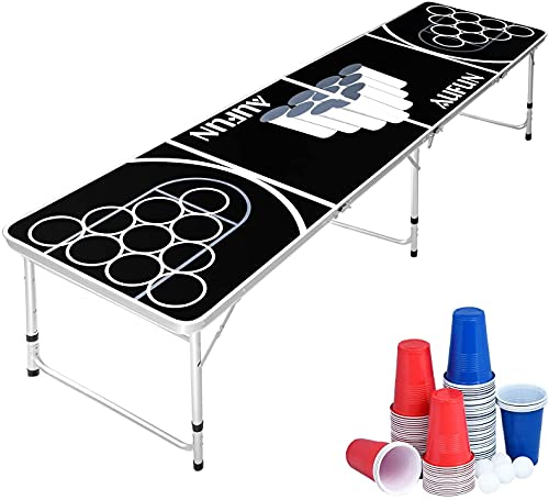 NW Beer Pong Tisch Set Klappbarer inkl.100 Becher (50 Rot & 50 Blau), 5 Bälle, Bierpong-Tisch Höhenverstellbar aus Wurfspiele für Partyspiele Trinkspiele von UISEBRT