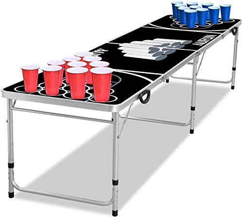 UISEBRT Beer Pong Tisch Set - inkl. 5 Bälle und 100 Becher (50 Rot & 50 Blau),Klappbare, aus Aluminium, Höhenverstellbar, Für Partys und Spiele, Schwarz von UISEBRT