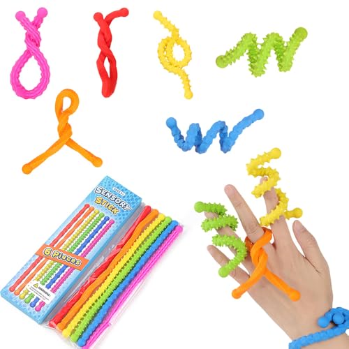 6Pack Sensory Stick Fidget Toys, Textured Calming Sensory Toys for Autism Kids, Anxiety Stress Relief Fidgets Strings Set for Travel von UIXENI