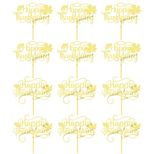 Cupcake-Topper aus Acryl, goldfarben, mit Aufschrift "Happy Thanksgiving", 12 Stück Cupcake-Topper aus Acryl, goldfarben, mit Aufschrift "Happy Thanksgiving", 12 Stück von UIYHJJIK