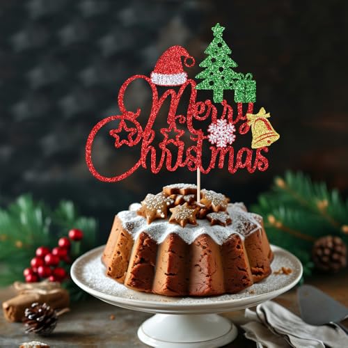 Glitzernde Kuchendekoration mit Aufschrift "Merry Christmas", Rot und Grün, für Weihnachten, Winterfest, Weihnachten, für Kinder und Erwachsene, Geburtstagsparty-Dekorationen Glitzernde Kuchendekoration mit Aufschrift "Merry Christmas", Rot und Grün, für Weihnachten, Winterfest, Weihnachten, für Kinder und Erwachsene, Geburtstagsparty-Dekorationen von UIYHJJIK