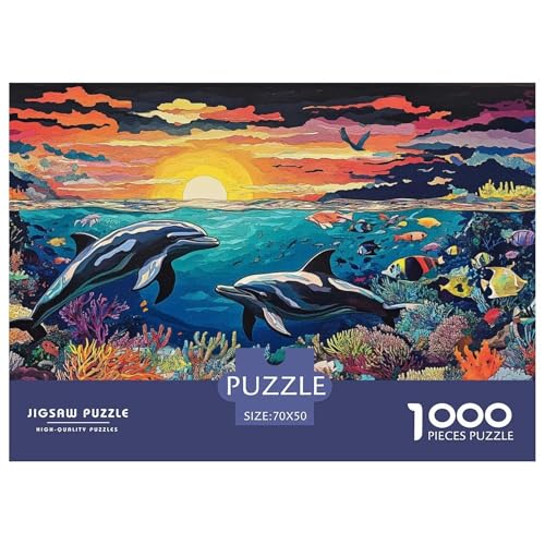 1000-Teile Delphin Geschicklichkeitsspiel Puzzles Für Erwachsen Lernspiel Premium Quality Stress Abbauen Für Die Ganze Familie 70x50cm/1000pcs von UJSDVNNJJ