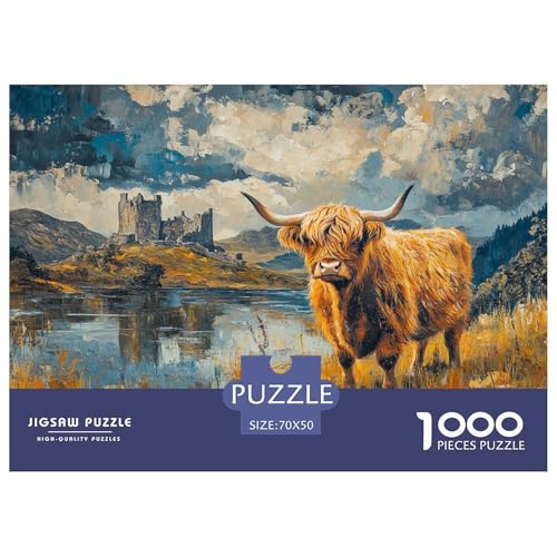 1000-Teile Highland Rinder Pädagogisches Spiel Puzzles Für Erwachsen Lernspiel Premium Quality Geschenke Für Erwachsene Und Kinder Ab 14 Jahren 70x50cm/1000pcs von UJSDVNNJJ