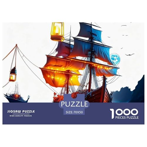 1000-Teile Schiff und Mondlicht Pädagogisches Spiel Schiff und Mondlicht Puzzles Für Erwachsen Herausforderung Spielzeug Premium Quality Stress Abbauen Für Die Ganze Familie 70x50cm/1000pcs von UJSDVNNJJ