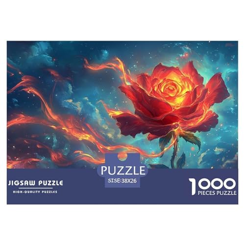 1000-teilige Brennende Rosen Geschicklichkeitsspiel Puzzles Für Erwachsen Lernspiel Premium Quality Geschenke Für Die Ganze Familie 38x26cm/1000pcs von UJSDVNNJJ