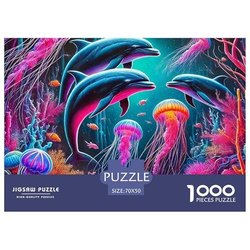 1000-teilige Delphin Geschicklichkeitsspiel Delphin Puzzles Für Erwachsen Lernspiel Premium Quality Geschenke Für Die Ganze Familie 70x50cm/1000pcs von UJSDVNNJJ