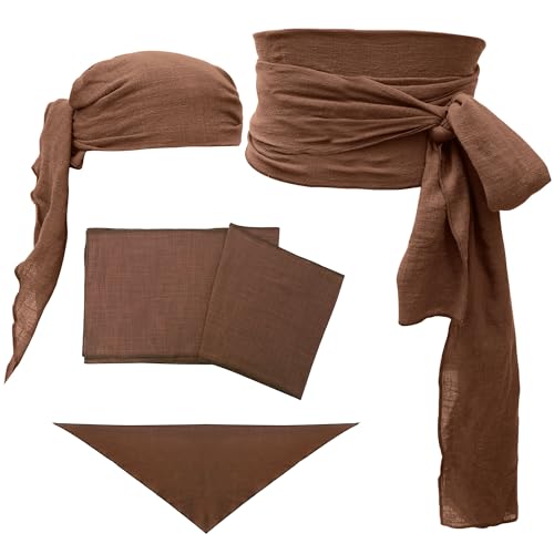 UJUROU Mittelalterliche Piraten-Schärpe, Bandana, 2 Stück, Leinenriemen, breiter Taillengürtel und Stirnband, Renaissance-Kostüm-Zubehör (braun) von UJUROU