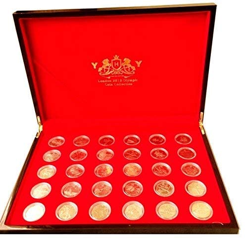 Brilliant Uncurculation Full Sets 2012 Olympic 50p coins + Completer Medallion with Deluxe Lacquer Finish Wooden Coin Boxed von UK-Delightech