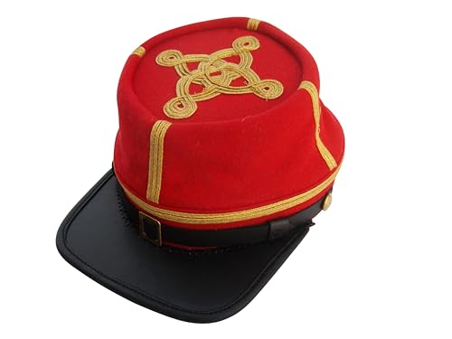 American Civil War Captain Kepi, Artillery Red 100% Wool Cloth with Gold Braid Forage Cap/Hat, Rot/Ausflug, einfarbig (Getaway Solids), Medium von UK EMPIRE GROUP