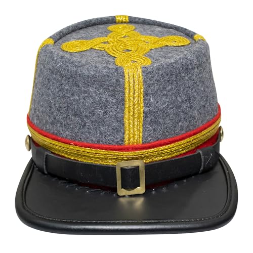 American Civil War Officer General Kepi (CSA) Red Band - Confederate Grey Wool Hat/Cap, Rot/Ausflug, einfarbig (Getaway Solids), Medium von UK EMPIRE GROUP