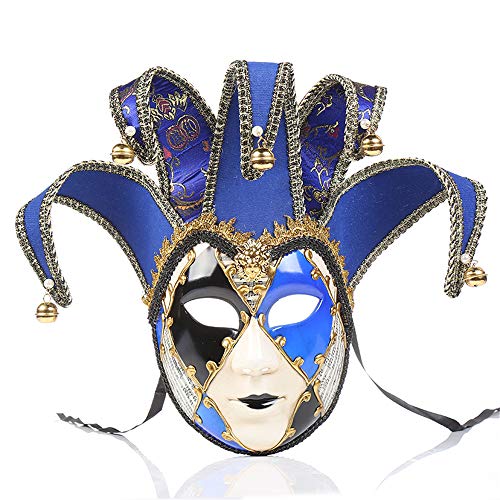 UK_Stone Venezianische Maske Masquerade Maske Halloween Karneval Maske für Damen und Herren Karo Muster, Blau von UK_Stone