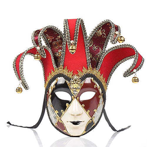 UK_Stone Venezianische Maske Masquerade Maske Halloween Karneval Maske für Damen und Herren Karo Muster, Rot von UK_Stone