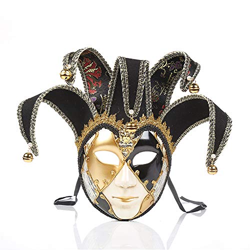 UK_Stone Venezianische Maske Masquerade Maske Halloween Karneval Maske für Damen und Herren Karo Muster, Schwarz von UK_Stone