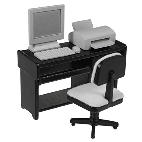 UKCOCO 1 Satz Büro Szene mit Schreibtisch Computer Zubehör Holzspielzeug für Kreative Rollenspiele und Bastelprojekte von UKCOCO