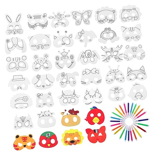 UKCOCO 1 Satz Diy Masken für Erwachsene Leere Masken mit Farben Wasserfarben und Gummiband Bastelmasken für Karneval Halloween Cosplay und Partys von UKCOCO