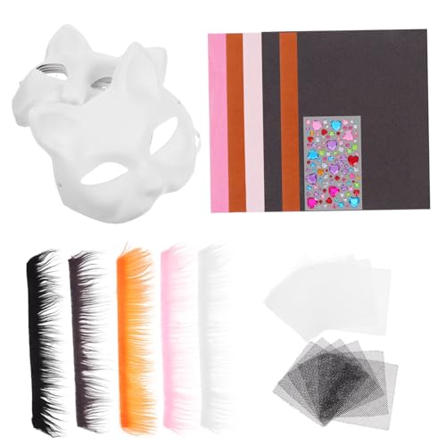 UKCOCO 1 Satz Katzenmasken-Set Tiermaskenbasis tiermasken selber machen Katzenmaskenset Bemalbare Tiermaske Tier-Maskerade-Maske Katzenmaskenbasen halbe Katzenmaske Papier von UKCOCO