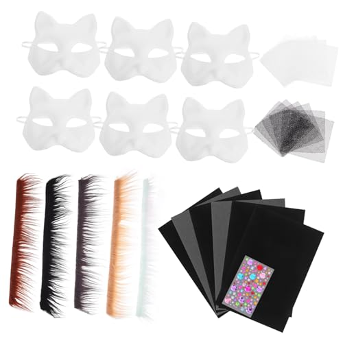 UKCOCO 1 Satz Katzenmasken-set Diy Tier Unbemalte Bastelmaske Party-katzenmaske Katzenmaskenbasen Katzenmaske Selber Machen Katzenmaske Orange Samtstreifen Black von UKCOCO