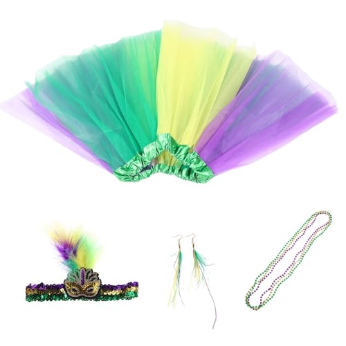 UKCOCO 1 Set Karneval-kostüm Mit Karneval-stirnband, Karneval-perlenkette, Karneval-ohrringen Und Tutu-rock Für Halloween, Maskerade, Cosplay-party von UKCOCO