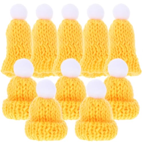 UKCOCO 10 Stück Mini Strick Weihnachtsmützen, Diy Handgefertigte Zubehör, Weihnachtsmann Hüte für Dekoration, Party Favors, Gelb von UKCOCO