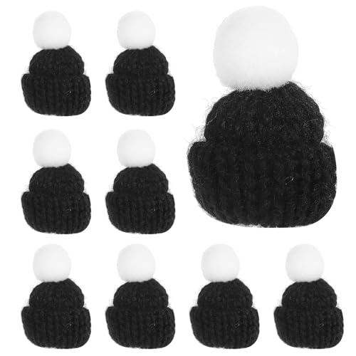 UKCOCO 10 Stück Mini Strick Weihnachtsmützen, Diy Handgefertigte Zubehör, Weihnachtsmann Hüte für Dekoration, Party Favors, Schwarz von UKCOCO