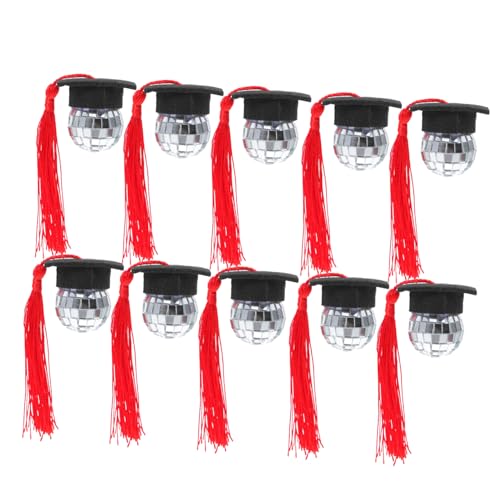 UKCOCO 10 Stück kleiner Cupcake-Topper Partydekorationen im Disco-Stil Discokugeln für Kuchen Grad-Cap-Ornament Mini-Abschlussquasten Abschlussfeier Abschlusskappendekorationen Schaum rot von UKCOCO
