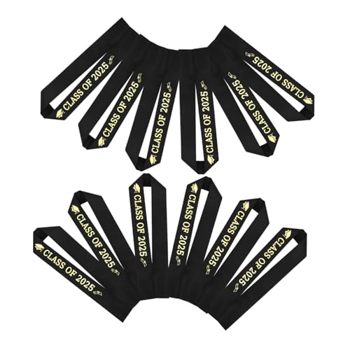 UKCOCO 12 Stück 2025 Abschlussfeier-Träger Abschluss Requisiten Abschlussschärpe 2025 Abschlussschärpe für den Jahrgang 2025 Graduationsparty Gefälligkeiten Satin Black von UKCOCO
