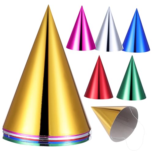 UKCOCO 12 Stück Bunte Partyhüte aus Papier Metallic Cone Party Hats für Geburtstagsfeiern Kindergeburtstag Karneval und Festdekorationen von UKCOCO