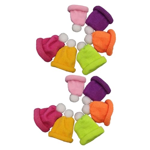UKCOCO 12 Stück Teiliges Mini Strickmützen aus Wollgarn Bunte Dehnbare Weihnachtsmützen für DIY Basteln Niedliche Mini Hüte als Christbaumschmuck und Flaschen Deko Hautfreundlich und von UKCOCO
