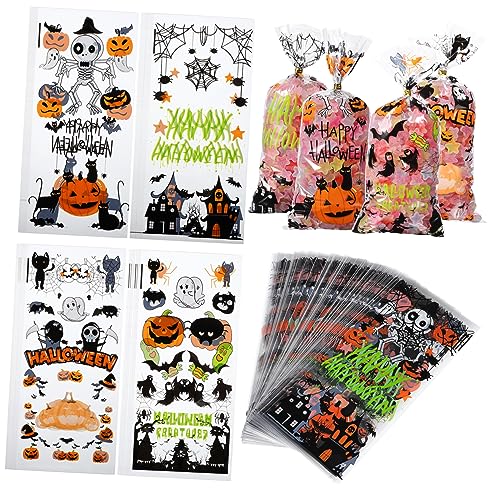 UKCOCO 120Stücke Halloween Süßigkeitentüten aus Kunststoff mit Bändern Leckerlibeutel für Halloween Partyzubehör und Snacks für und Süßigkeitenverpackungen von UKCOCO