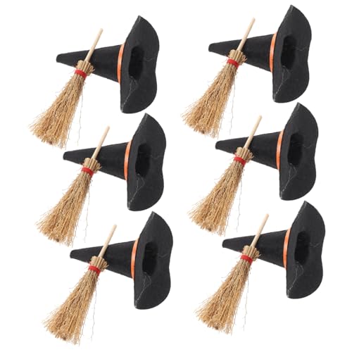 UKCOCO 12Stücke Hexenhüte und Besen für Puppenhaus Dekoration Halloween Thema Vielseitige Requisiten für DIY Bastelprojekte und Partys aus Filz von UKCOCO