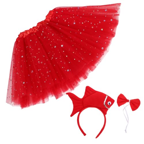 UKCOCO 1Satz Fischkopfbedeckung Set für Plüsch Fischkostüm mit Haarband und Rock für Meereskreaturen Cosplay für Halloween Partys und Alltagsverkleidungen von UKCOCO