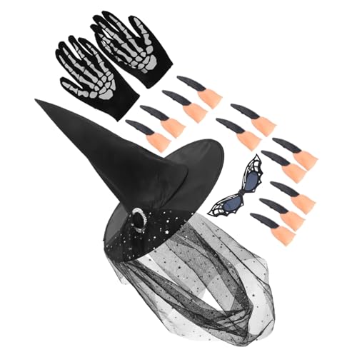 UKCOCO 1Satz Halloween Hexenhut mit Handschuhen Brillennägeln Teiliges Kostümzubehör für Cosplay Halloween Party Stilvolles Hexen Accessoire für Rollenspiele UKCOCO 1Satz Halloween Hexenhut mit Handschuhen Brillennägeln Teiliges Kostümzubehör für Cosplay Halloween Party Stilvolles Hexen Accessoire für Rollenspiele von UKCOCO