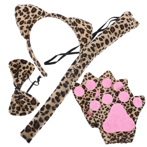 UKCOCO 1Satz Leopard Cosplay Kostüm für Erwachsene Teiliges Zubehör mit Stirnband Handschuhen Fliege für Halloween Mottopartys und Kostümpartys von UKCOCO