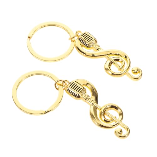 UKCOCO 2 Pcs Musical Note Schlüsselbund Musiksymbol Anhänger Mikrofon Anhänger Keychain Music Keyring Anhänger Für Musikertaschen Und Rucksäcke Schmuck Golden von UKCOCO