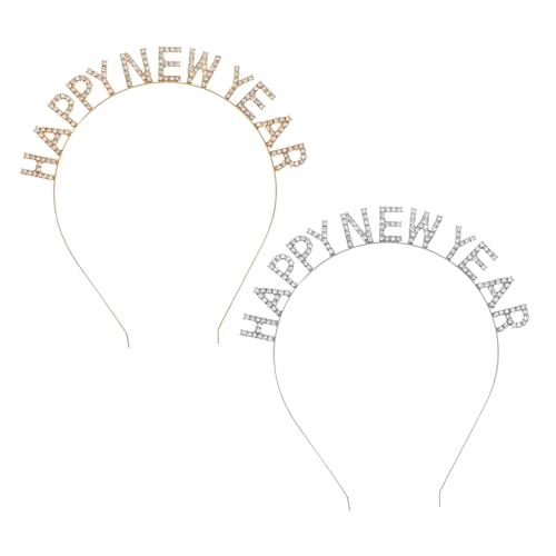 UKCOCO 2 STÜCK Teiliges Happy Year Haarreif mit Buchstaben und Funkelnden Strasssteinen Leichtes Silvesterlicher Haarschmuck für Neujahrsfeier und Festliche Frühlingspartys von UKCOCO