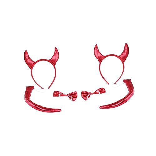 UKCOCO 2 Sätze Cosplay Teufelshörner Stirnband Teilig mit Haarschmuck und Haargummi Verstellbar Langlebiges Material Geeignet für Damen Kostüm Party und Fasching von UKCOCO