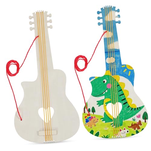 UKCOCO 2 Stück DIY Holz Gitarre für Unbemalte Graffiti Gitarre aus Hochwertigem Holz für Kreative Bastelprojekte und Dekoration im Kinderzimmer von UKCOCO